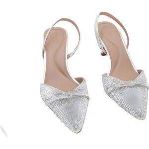 INC Gelsey Slingback Kitten Heel Pumps Silver Crystal Embellished US 11M